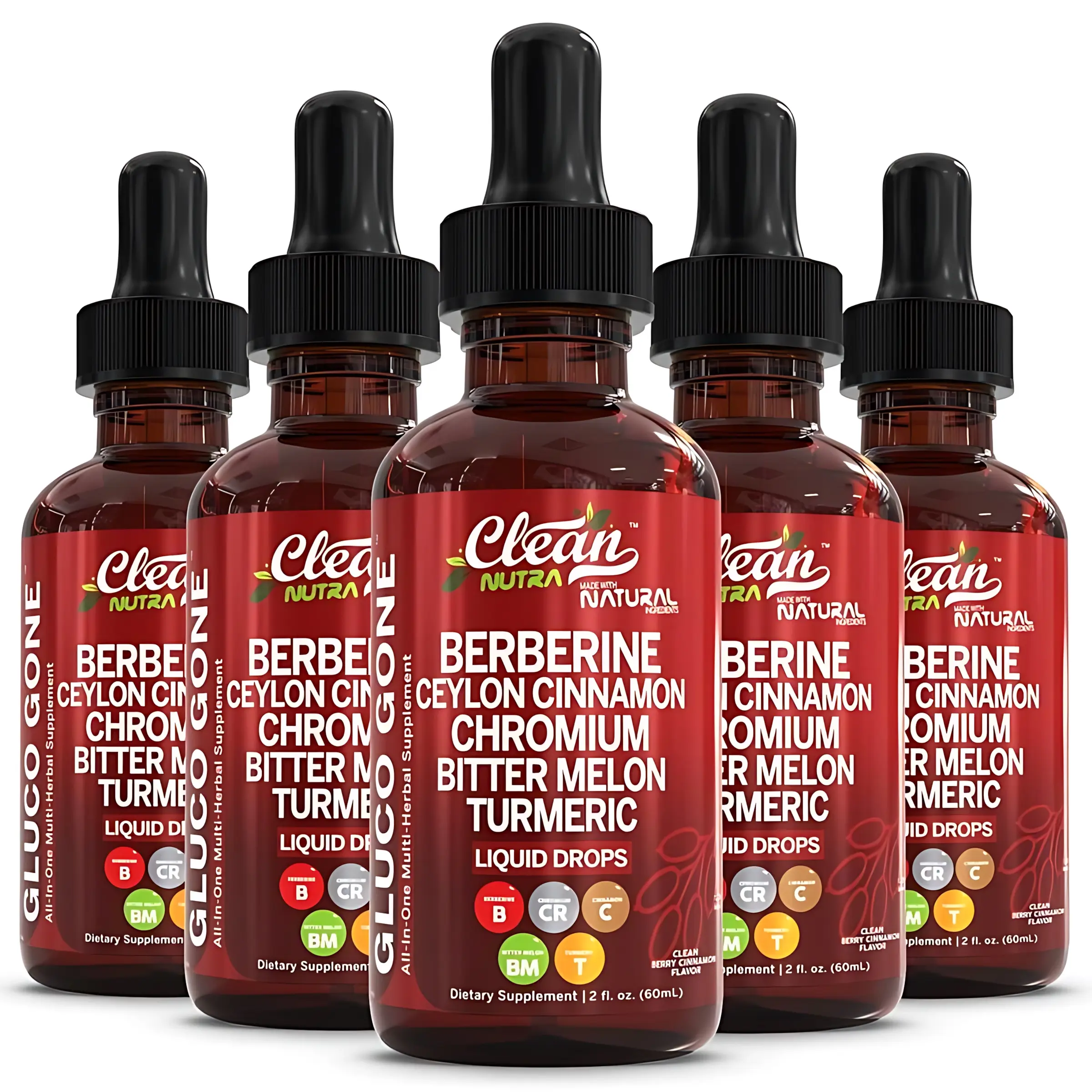 Clean Nutra Berberine, Ceylon Cinnamon,Chromium, Bitter Melon, Turmeric, Glucomannan,Gymnema & More for Natural Wellness LiquidDrop - Gluco Tone