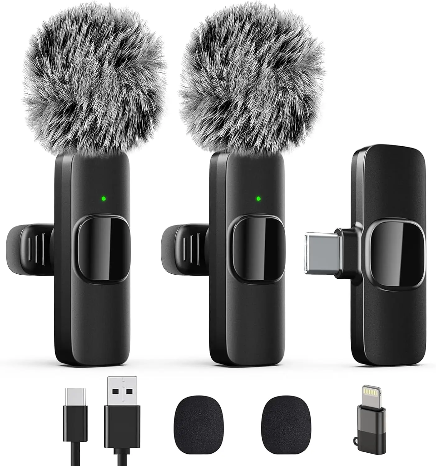 Wireless Lavalier Bluetooth Microphone for iPhone, Smartphone - Compact Mini Lapel Mic with Plug-in Receiver, Intelligent Noise Canceling, USB Type-C Compatibility for Mobile Audio Video Recording, Clip-on Hands-Free Device for Android, iPad, Tablets