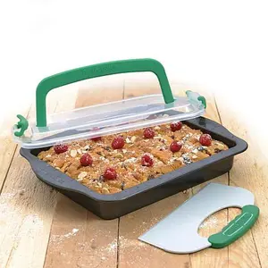 BergHoff Perfect Slice 3-piece 13"x9" Covered Cake Pan with Tool, Grey