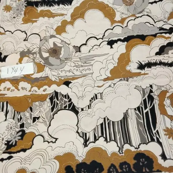 Alexander Henry OOP Fabric Retro Cloud & Forest Print 1¼ Yard Cut Designer Cotton for Crafting and Sewing