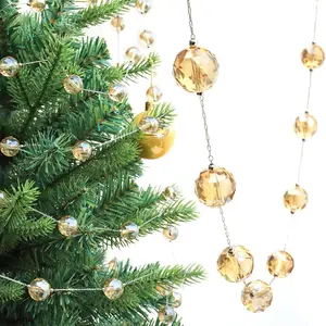 9.8Ft Crystal Glass Balls Christmas Garland,48 Beads 16mm Faceted Prism Beads Strands Hanging Ornament Decoration for Christmas Tree Centerpieces Wedding Party (Gold)