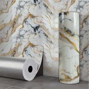 A beautiful roll of glossy imitation marble pvc wallpaper, 118.11 inches x 15.7 inches, peel and stick , self-adhesive on the back, easy to install and cut, waterproof and, suitable for kitchen, bathroom, living room wall covering-modern aesthetics.