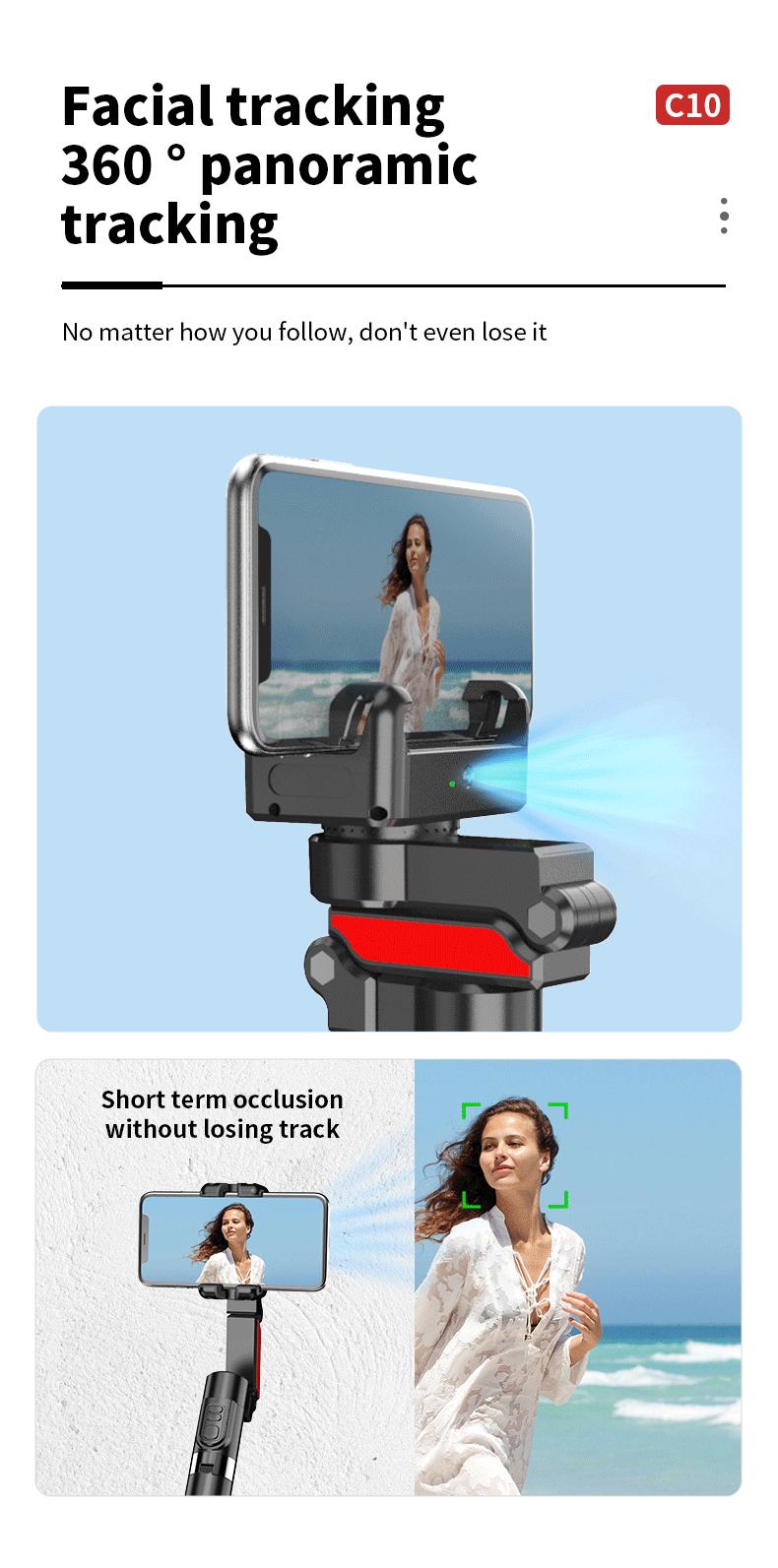 AI Auto Tracking Gimbal Stabilizer, Smart Selfie Stick Tripod with Gesture Control, Anti-Shake Phone Mount, 1000mAh Battery, Aluminum Alloy Vlogging Stand for iPhone & Android