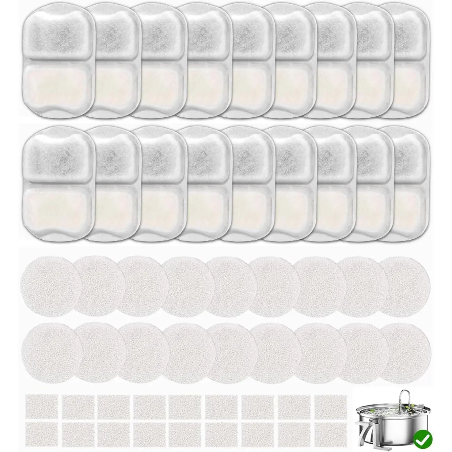 12 Sets Pet Water Fountain Filter Replacement Compatible with  7L/230oz Stainless Steel  Dispenser - Filtered  Water Bowl - Replacement Filters and Sponge