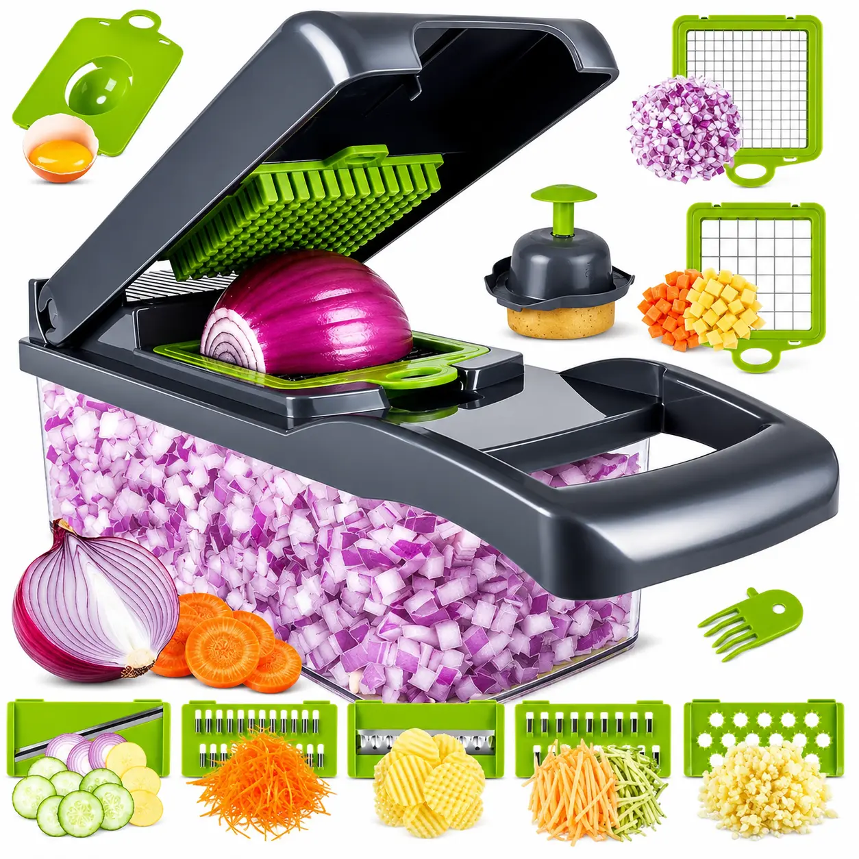 Vegetable Chopper with Container - Multifunctional Vegetable Cutter, Veggie Chopper, Onion Cutter, Kitchen Choppers And Dicers, Fruit And Vegetable Chopper