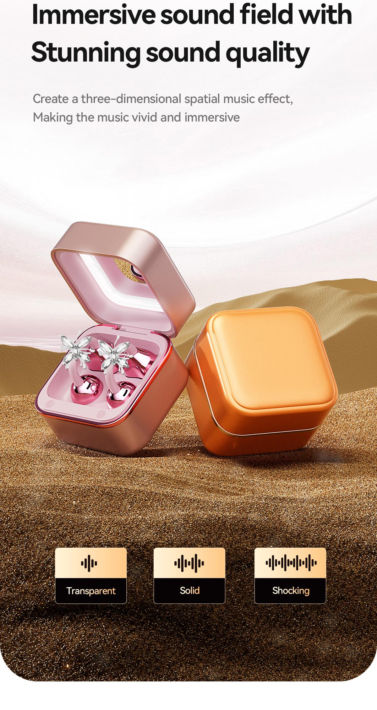 Chengruida M161 ,Butterfly earrings ,Portable Beauty Tool Clip-On Headphones, Fashion Earring Style Open Ear Wireless Earbuds with Panoramic Surround Sound