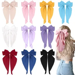 10 PCS Large Hair Ribbon Barrettes with Long Tails for Women & Girls, Vintage French Hair Accessories - Bow Clips