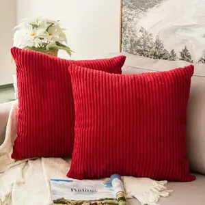 Pack of 2 Corduroy Soft Soild Decorative Square Throw Pillow Covers Set Cushion Cases Pillowcases for Sofa Bedroom Car 18 x 18 Inch 45 x 45 Cm Red