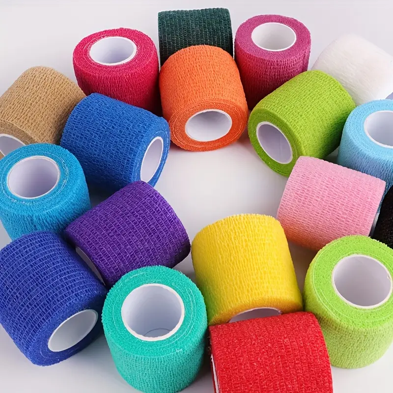 12 Packs Self Adherent Elastic Wrap Tape, 2 Inch x 5 Yards Non-Woven Self Sticky Bandage Rolls, Multi-Use Support Wrap for Fingers, Thumbs, Wrists & Ankles, Mixed Solid Color Sports Grip Tape, Suitable for Sports & Pet Care Use