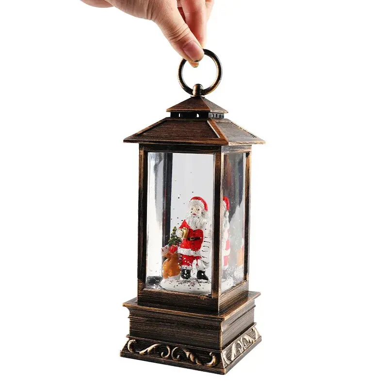 Vintage Lighted Musical PVC Christmas Snow Globe Lantern - 26x9.5cm Rectangle, Swirling Glitter, Warm Glowing Light, Luminous Decorative Festive Home Decor, Holiday Room Supplies