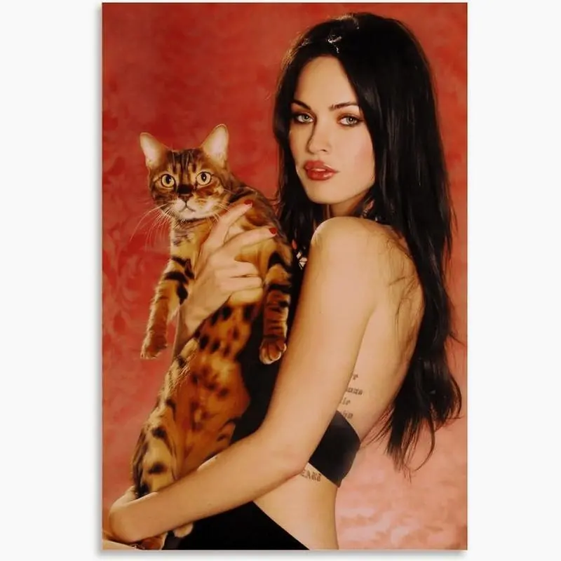 Glam Woman with Spotted Cat Canvas Poster, Red Portrait Wall Art, Feminine Aesthetic Poster, Bedroom Wall Decor, Living Room Decor, Beauty Room Wall Art, Office Decor, Stylish Gift