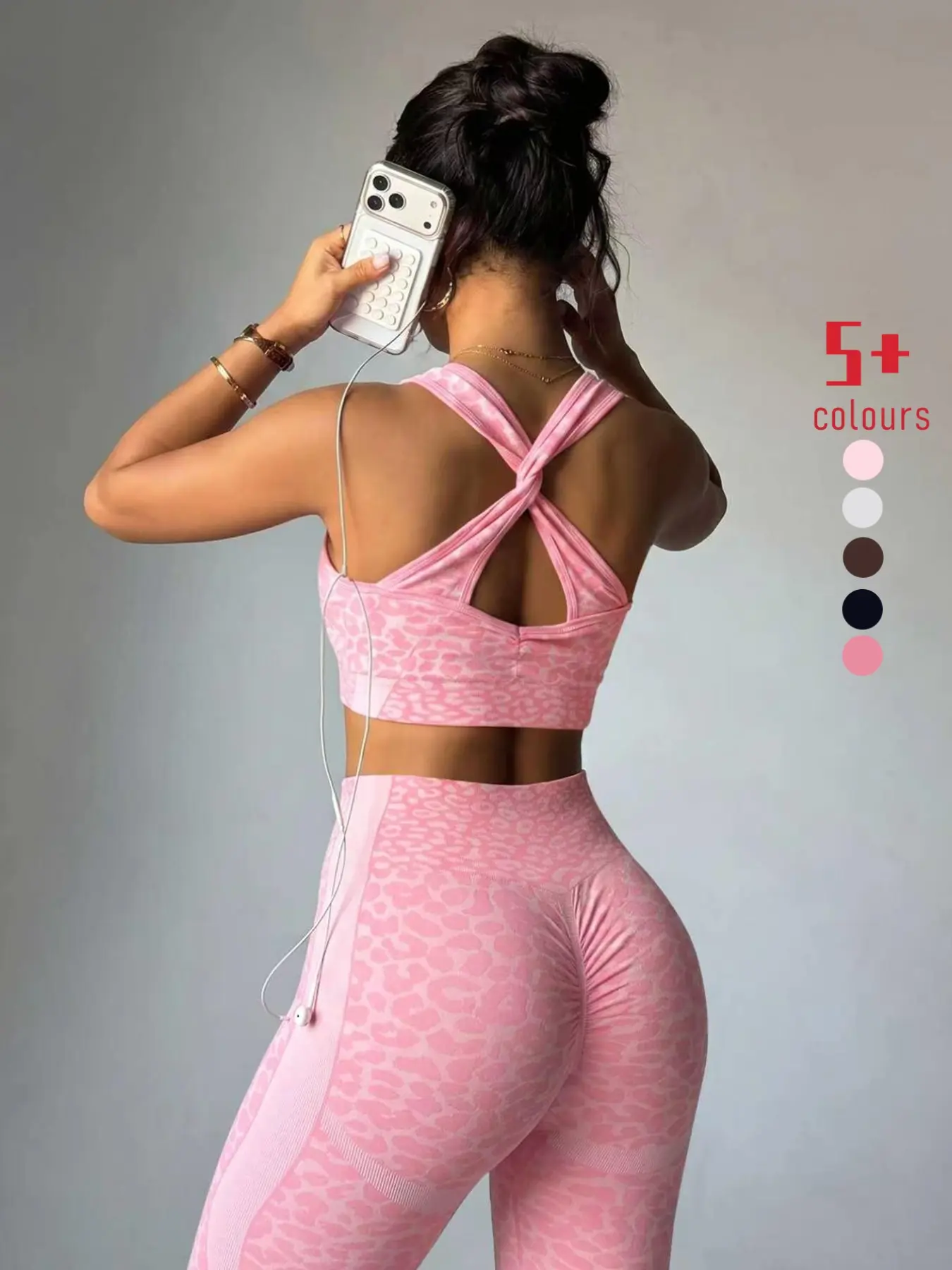 New Leopard Print Detachable Padded Bra Seamless Cross Back High Waist Sporty Bottoms Set for Women, Athletic Sets, All Seasons Slim Fit, Seamless Sports Set, Exercise Clothing