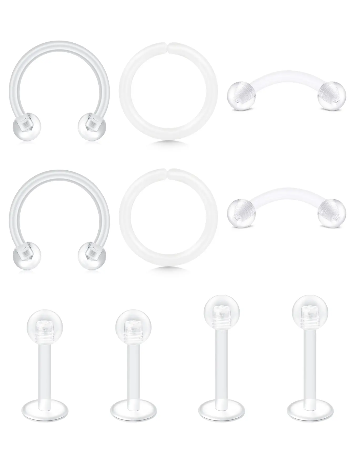 10PCS Clear Piercing Retainers Septum Retainer Nose Studs Flexible Lip Ear Nose Tongue Rings Nipplering Cartilage Rook Daith Earrings Horseshoe Plastic Industrial Piercing Retainer for Work