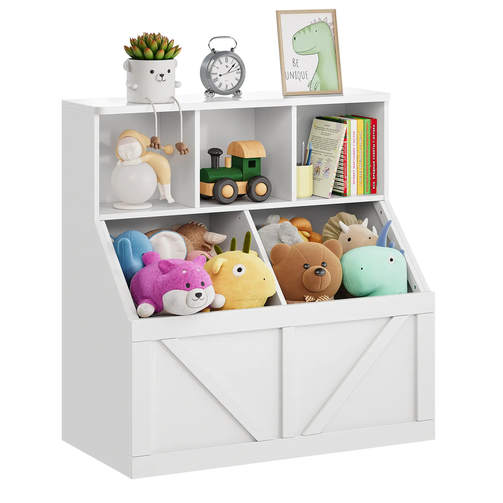 Garvee Safe and Stable Kids Bookshelf and Toy Storage Organizer – Multifunctional Cabinet with Storage Bins for Playroom Bedroom Nursery or Daycare – Easy Assembly