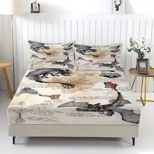 How to Train Your Dragon Bed Sheet, Fitted Sheet (Including 1 Bed Sheet And 2 Pillowcases), Night Fury Pattern, Soft Breathable Sheet, Comfortable Bedding Set, Suitable For Bedroom Decoration For Teenagers And Movie Fans