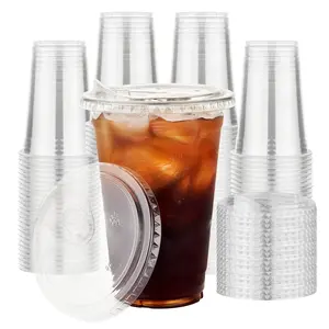 100 pack 16 oz Clear Plastic Cups with Lids, Disposable Iced Coffee Cups with Strawless Sip Lids, Drink Cup for Cold Drinks, Iced Coffee
