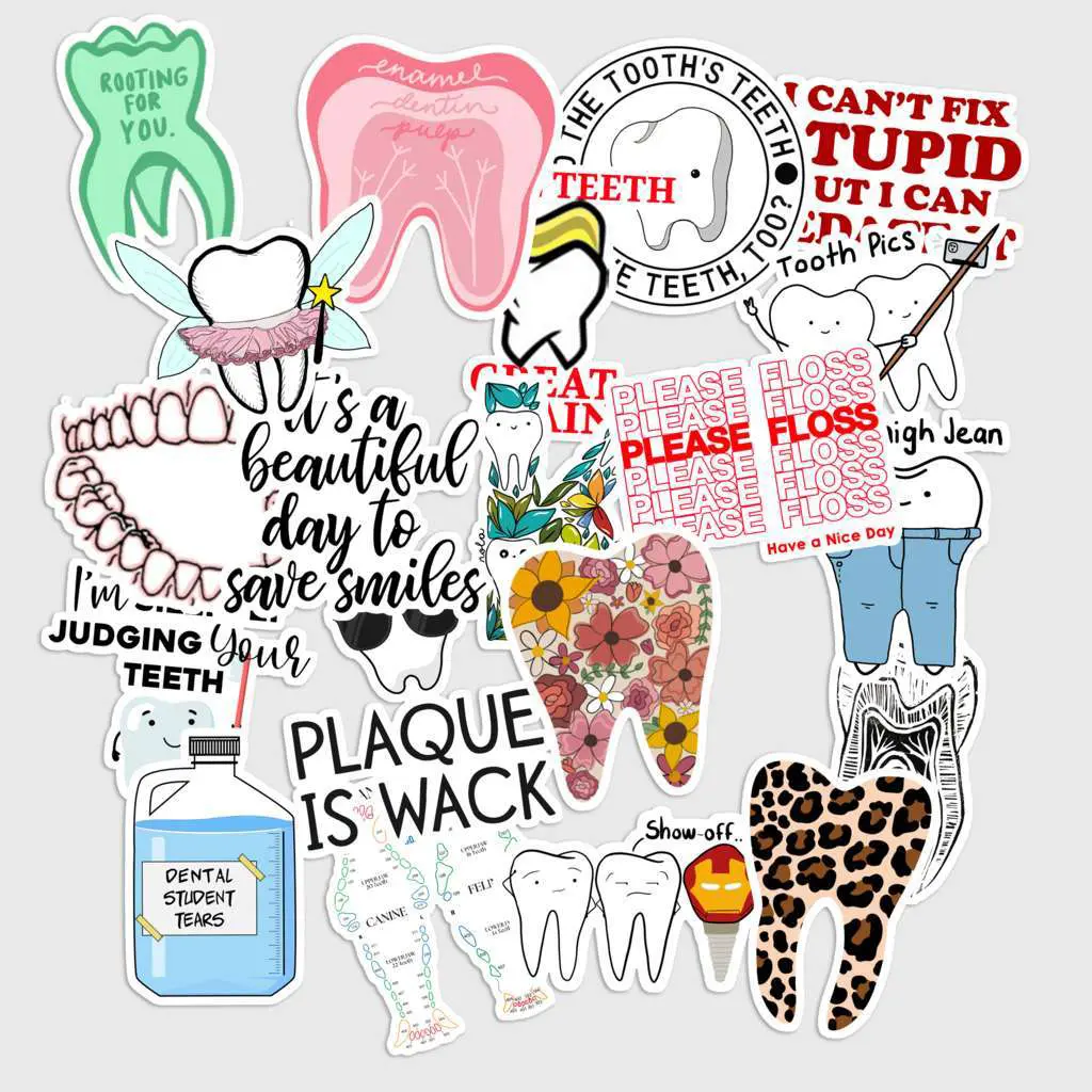 Sticker Pack 20 pcs Dentist Stickers, Dental Care Career Vinyl Decals for Laptop Tumbler