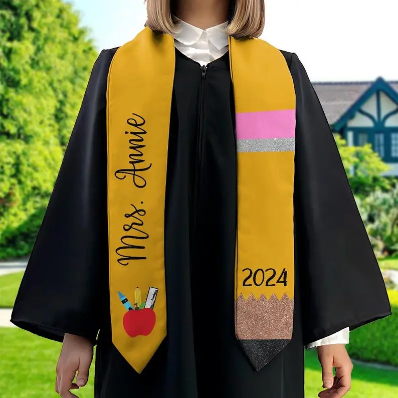 Personalized Teacher Stole, Custom Teacher Graduation Stole, Crayon Stole Graduation Class Of 2025, Teacher Graduation Sash U009