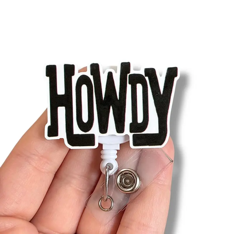 Glitter My Badge Howdy badge reel for nurse and hospital workers. Badge clip Badge pull - Retractable swivel clip with a 360 rotation. Great gift for coworkers. Funny badge reels