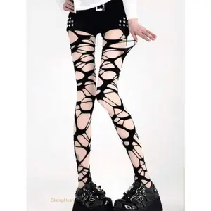 2pcs Goth Style Ripped Fishnet Tights for Women, Sexy High Stretch Black Mesh Pantyhose, Trendy  Daily Party Fashion Legwear