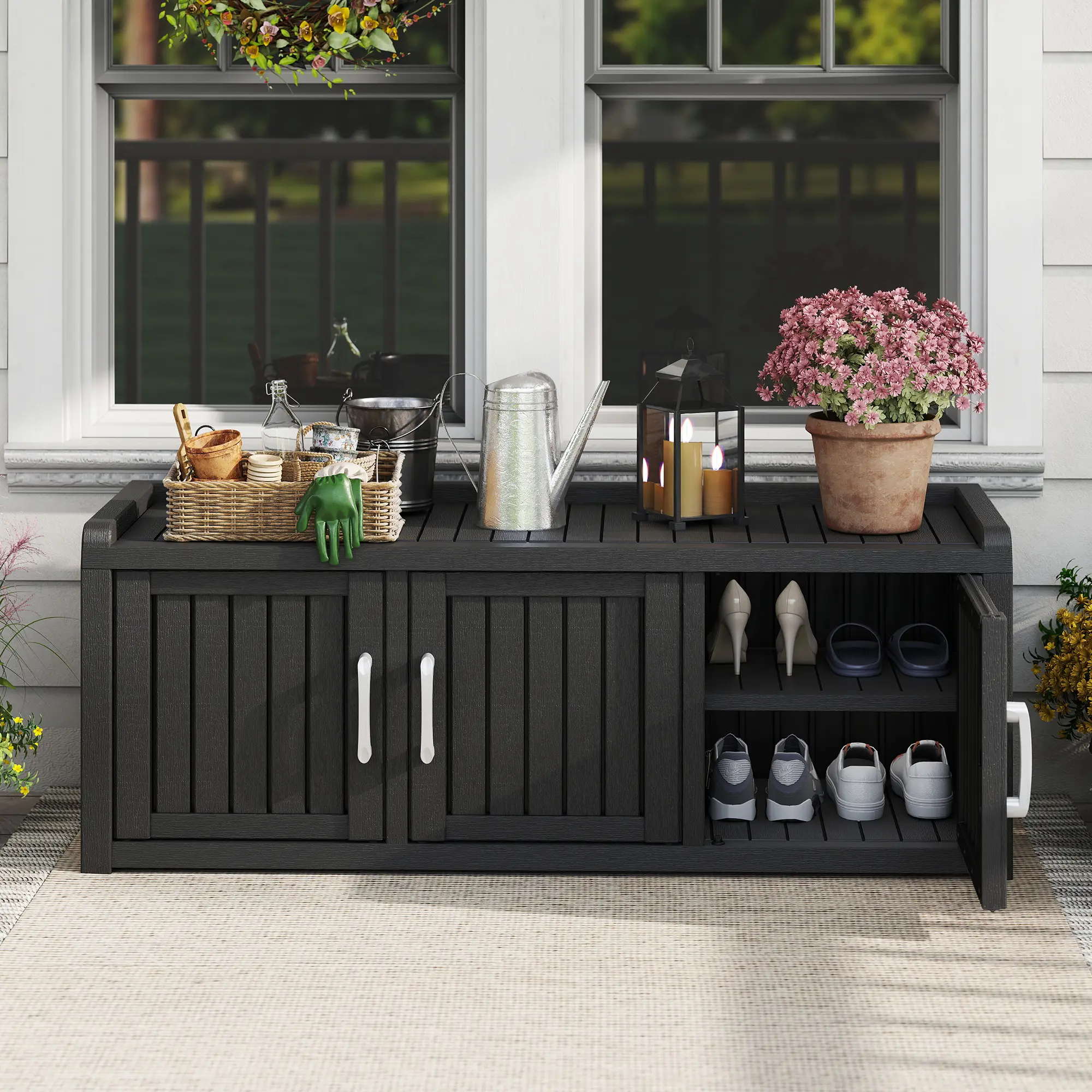 【Summergarden】Durable Storage Bench with Top Fence Guard - Indoor/Outdoor Fit Shoe Storage Cabinet, Shoe Rack Organizer with Doors, Waterproof for Patio, Entryway Closet Organization, Furniture Storage, Top Holds Baskets