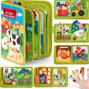 Baby Early Education Felt Busy Book, Interactive Sensory Learning Toy, Sensory Activity Board, 16+ Buttons Zippers Touch Activities, Travel Portable Gift