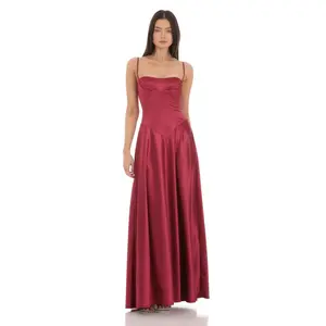 Satin Square Neck Maxi Dress in Maroon