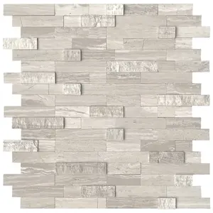 INNO STICKERS 5-Sheet Peel and Stick Mosaic Natural 3D Stone Self Adhesive Tiles, 12" x 11" Stick on Backsplash for Kitchen Bathroom Fireplace Vanity, Mixed Tan