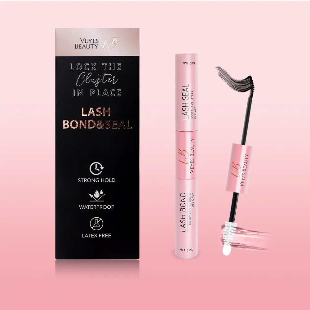 VEYESBEAUTY Lash Bond & Seal - Black 10ml Waterproof 2 in 1 Cluster Lash Glue for Eyelash Extensions Long Lasting Strong Hold Individual Makeup Cosmetic,sunscreen