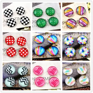 20pcs 12mm Handmade Po Glass Cabochons Cute Pattern DIY Jewelry Making Acessories Supplies for Earrings Bracelet Blank Tray