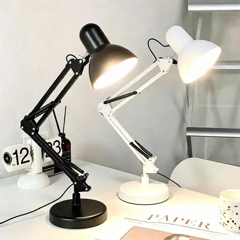 Black Metal Clamp LED Desk Lamp - 18in Multi-Joint Swing Arm, Adjustable Gooseneck, 55in Cable, Rocker Switch, Weighted Rotatable Base, Bases & Shades Included, for Students/Offices, Lamps for Bedroom Indoor Use