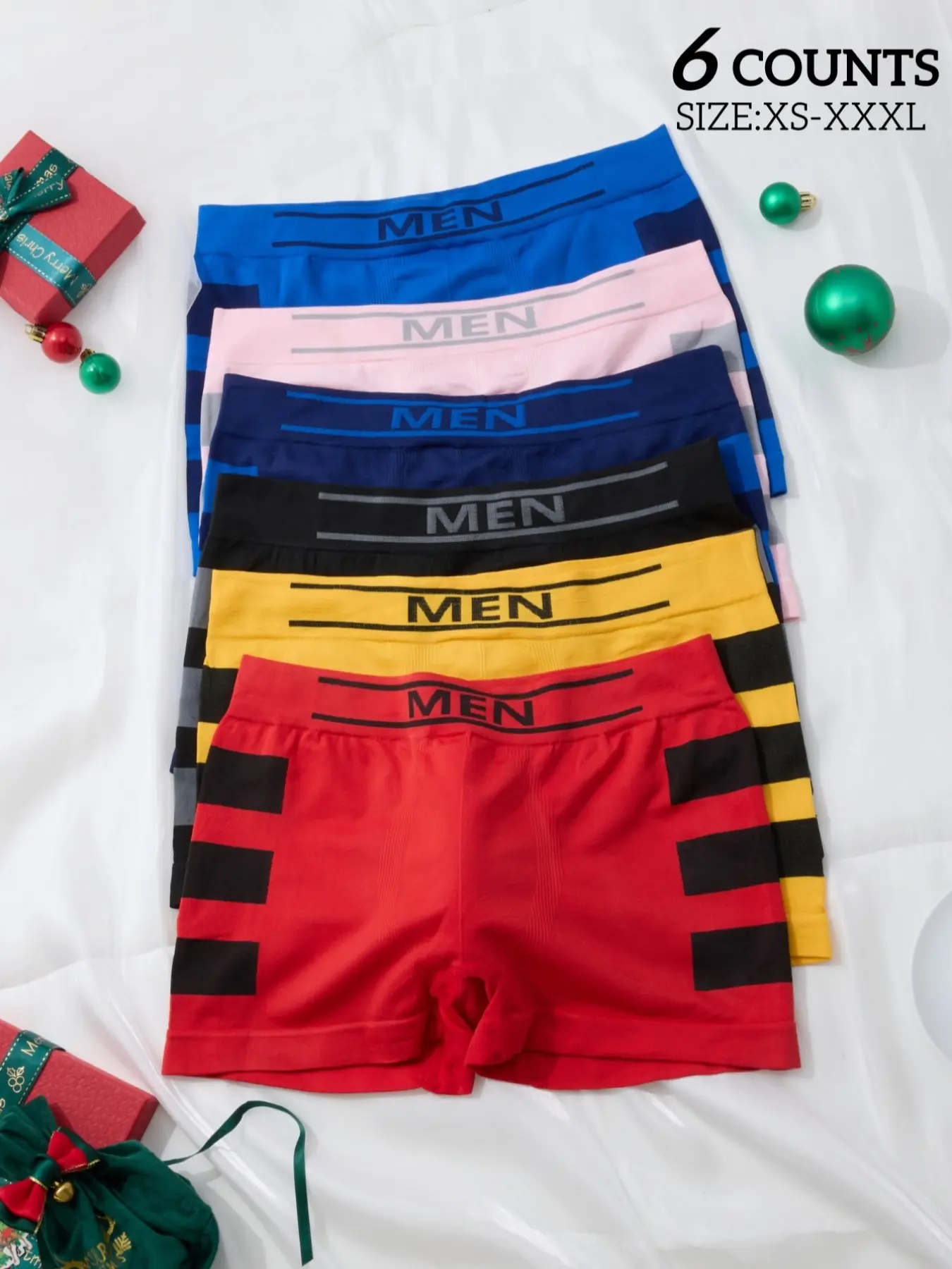 Men's Seamless Boxers Briefs with Side Stripes, Comfortable Breathable Casual Youth Underwear, 6 Pack, Fitted Style, All Seasons
