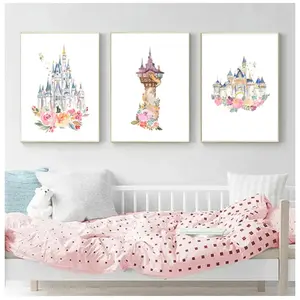 3pcs/set Fantasy Princess Castle And Flower Wall Art Picture Canvas Print Picture Girl Room Decoration Gift Cartoon Art Poster Home Decor