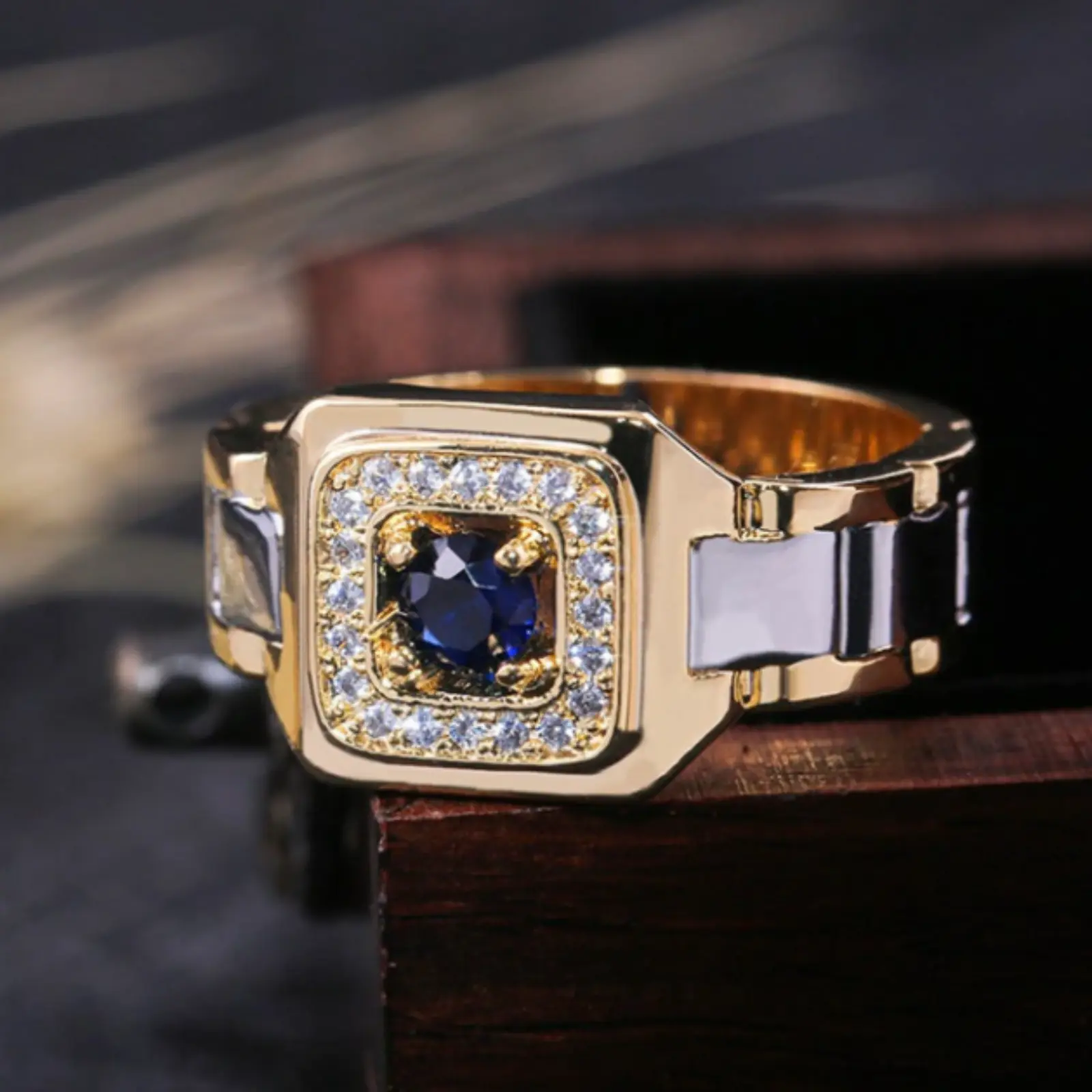 Luxury, fashionable and popular gold plated ring with rhinestone decoration for men, daily use, jewelry gift and stylish style