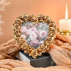 1pc Multi-Head Rose Heart-Shaped Photo Display Frame, 3D Rose Pattern Resin Photo Frame for Home Decor and Photography Props, Home Decor Accessory