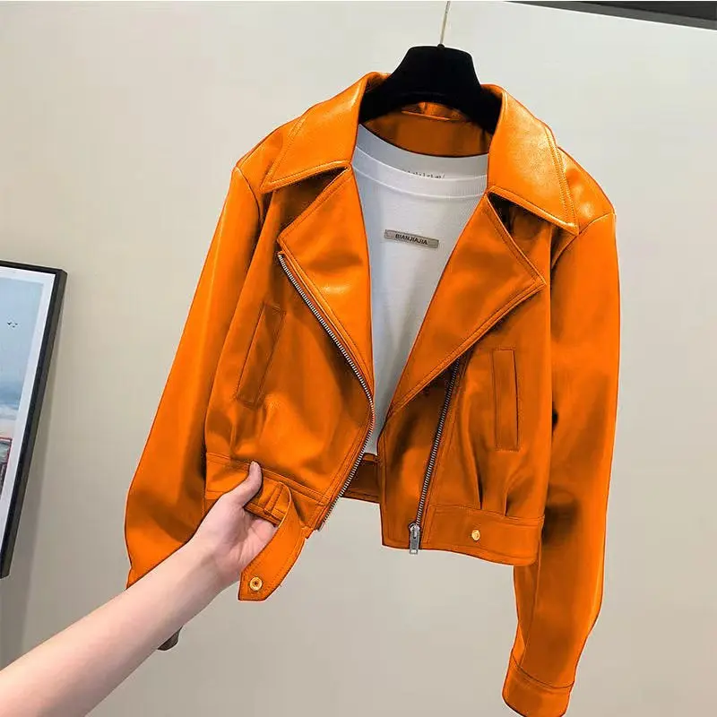 Cropped PU Leather Jacketslimming Chic And Versatile