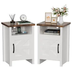 FURMAX Farmhouse Nightstand with Storage Shelves, Nightstand Set of 2