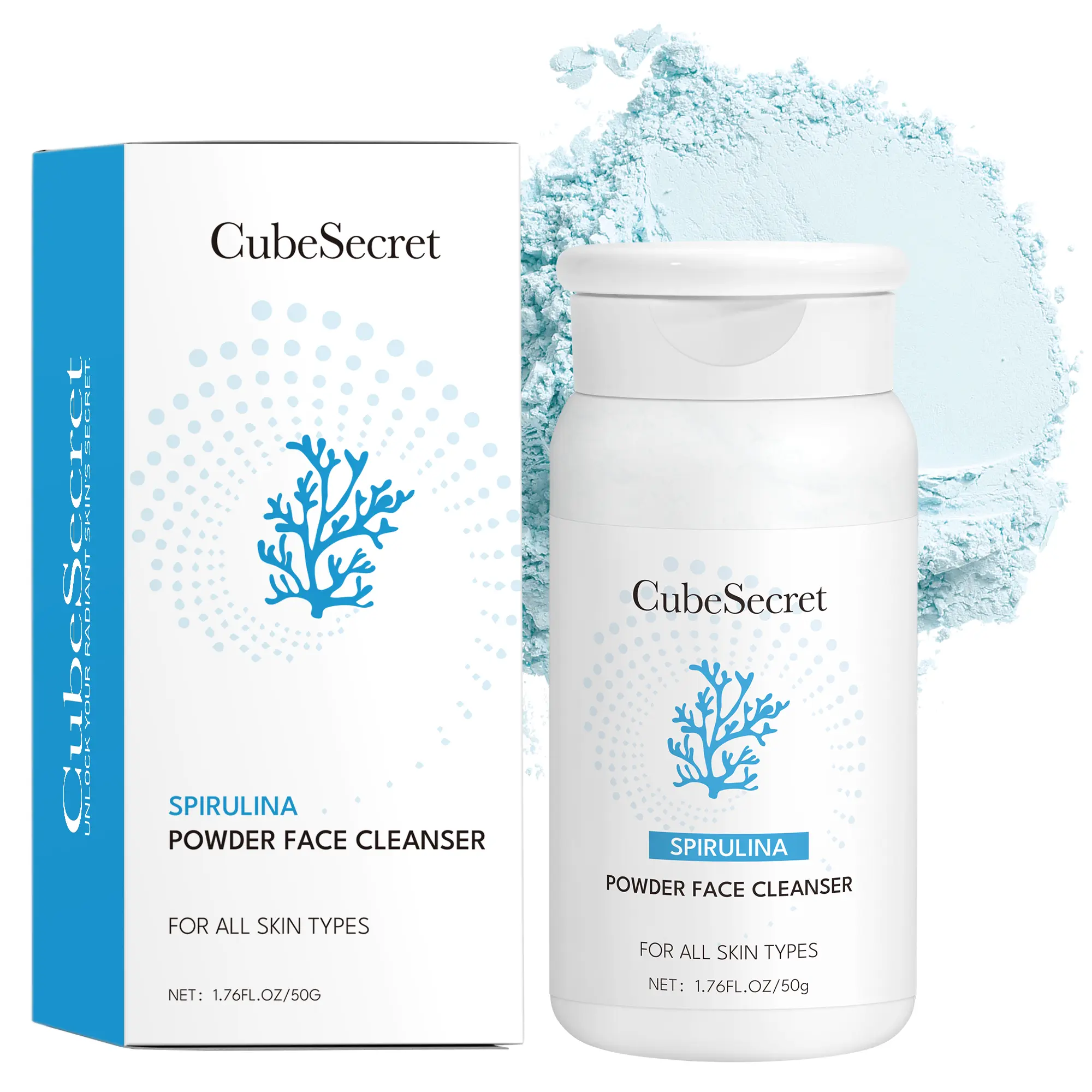 [CubeSecret] Spirulina Cleansing Powder Gentle LightBeige Hydrating Facial Wash for All Light Beige Types,Suitable for Sensitive Light Beige, Daily Use Travel Size,Cleanser, Cleaning, Spirulina