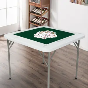 PEXMOR 35" Foldable Mahjong Table, Square 4 Player Card Game Table w/Cup Holders & Chip Grooves, Portable Folding Poker Domino Board Game Table for Blackjack, Texas Hold'em, Jigsaw Puzzles Game