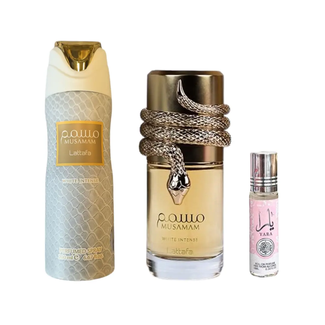 Lattafa 3-Piece Beauty & Personal Care Set - Musamam Perfume, Musamam Deodorant, Yara Roll-On Oil (Including Roll Deodorants)