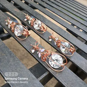 Dragonfly Crystal Glass Wire Wrapped Statement Bridge Copper Ring