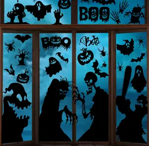 Halloween Window Clings - Large Scary Window Silhouette Stickers Decals, Spooky Monster Zombie Window Clings, Halloween Window Decor, Halloween Window Decorations