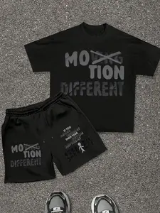 Moving Motion Different Graphic Tee & Shorts Set - Edgy Streetwear Two-Piece