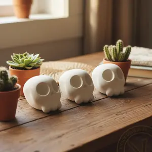 Quirky Cartoon Skull Decor - 3D Mini Desk Decor Cute Spooky Halloween Figurines Gothic Eco-Friendly PLA Plastic 1.5" x 1.5" Unique Playful Design for Indoor Use Decoration Items
