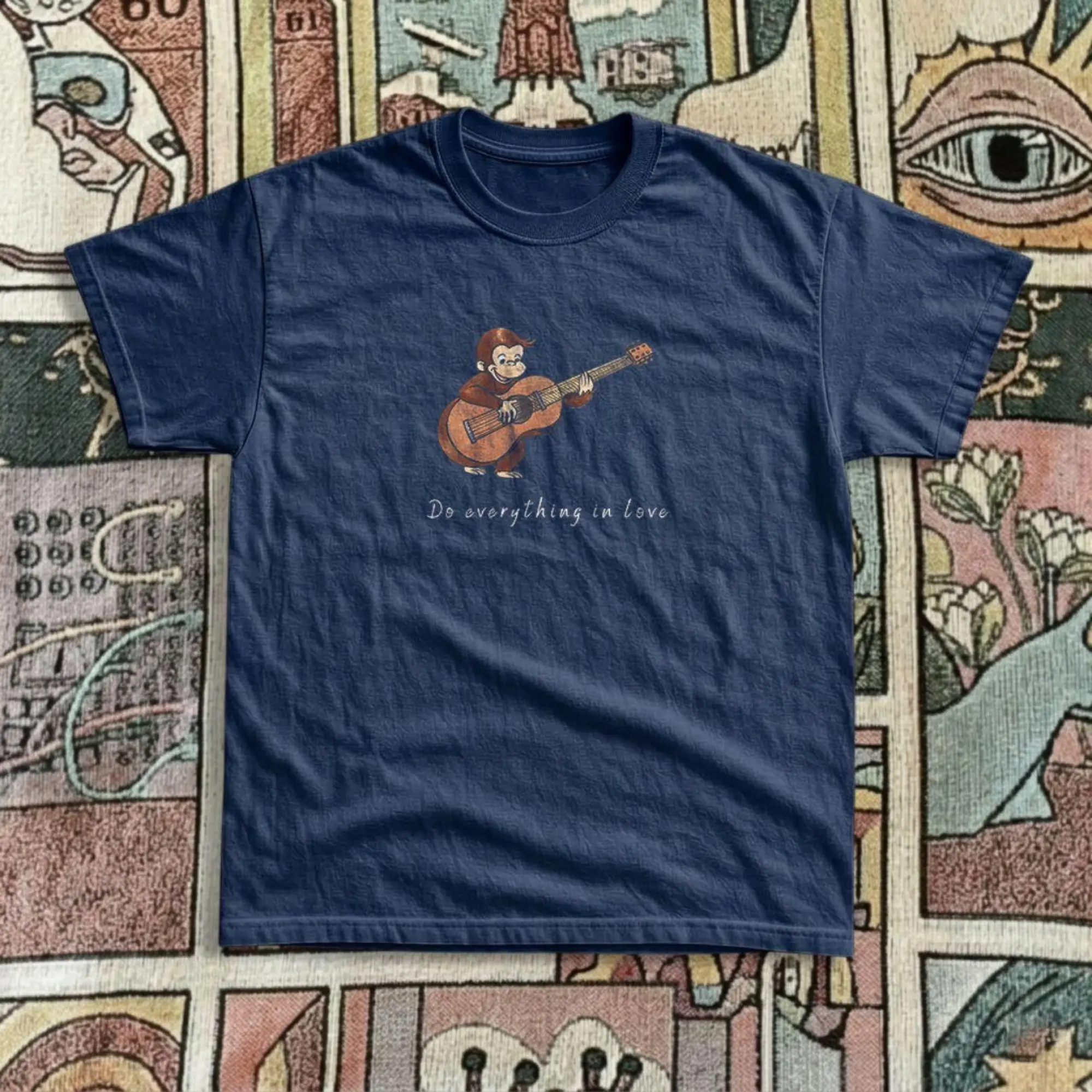 Gildan Men's And Women's T-Shirt, Vintage Design Curious George "Do Everything in Love" T-shirt, Animal T-Shirt, Unisex Vintage Graphic Tees Gothic Grunge Y2K Emo Scene Amity Affliction Style Clothes Men Women Streetwear Summer