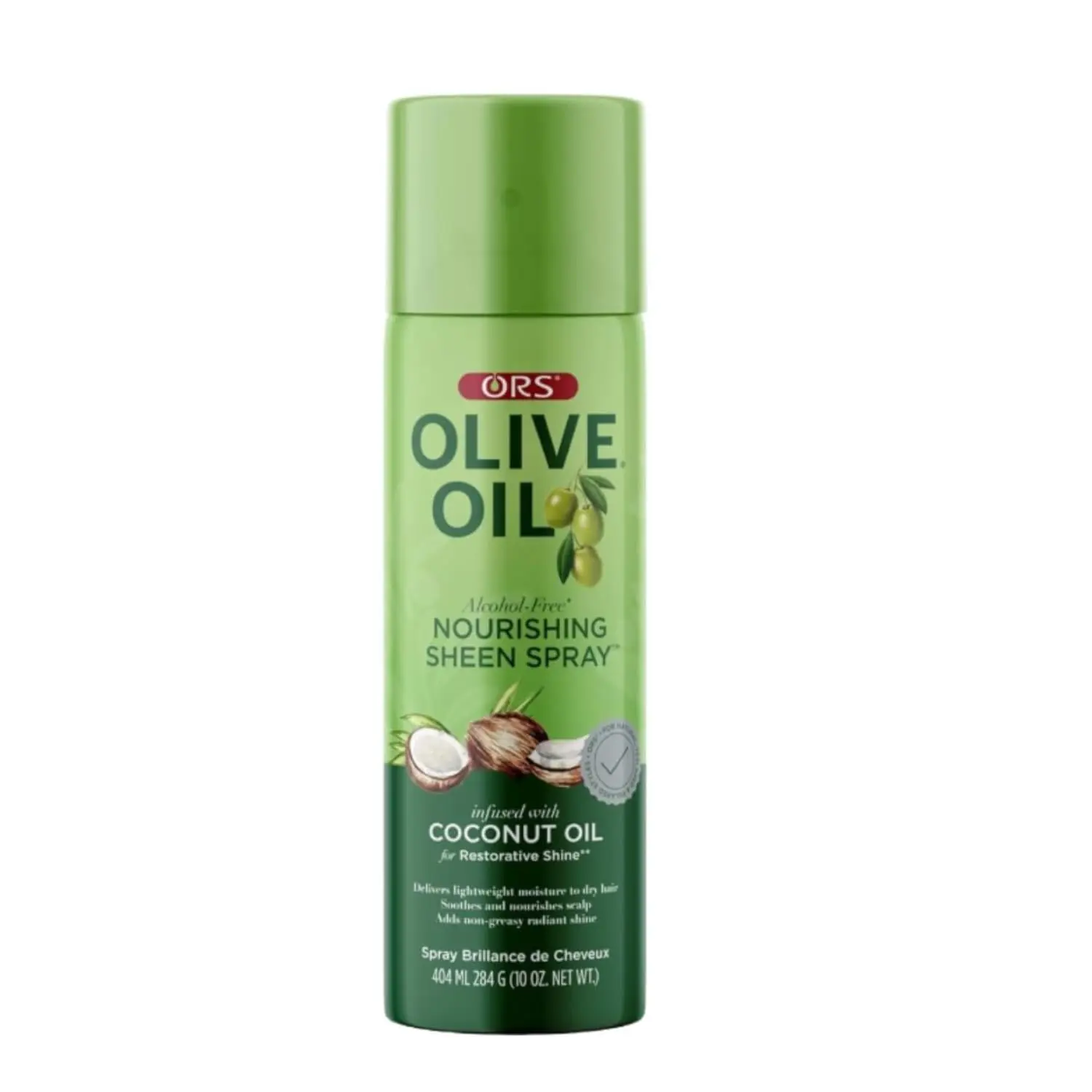 ORS Coconut-Infused Nourishing Sheen Spray - 10oz Haircare Moisturizer, Radiant Glossy Finish, Oil Sheen Spray Reference, Frizz Control, Lightweight Daily Hydrating Styling for Dry Hair, All Hair Types