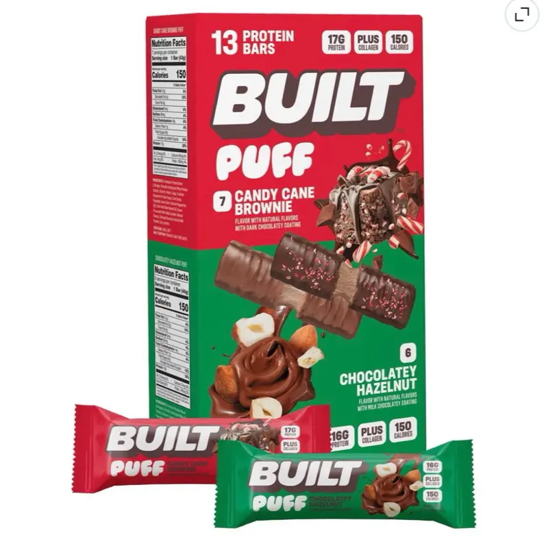 Built Puff Bar Assortment - Candy Cane Brownie, Chocolate Hazelnut Flavors (13 Bars)