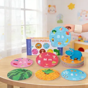 Montessori Children 36-Piece Dual-Sided Round Letter Number Puzzle, Stem Early Education Toy, Fine Motor Skills Training, Visual Cognition, Shape Recognition Puzzles, Montessori Puzzles Gift