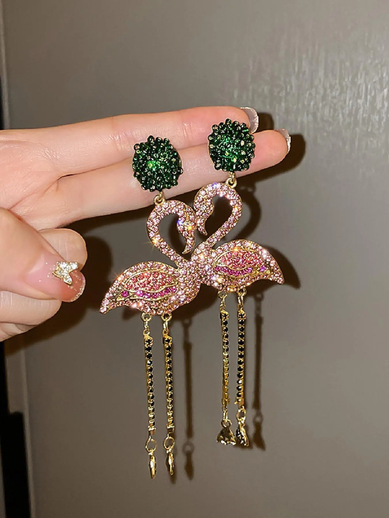 Pink Flamingo Design Earrings, Rhinestone Decor Dangle Earrings for Women, Fashion Jewelry for Party, Daily Clothing Decor, Trendy All-match & Exquisite Jewelry for Gift, Statement Earrings, Dangling Earrings, Cute Jewelry