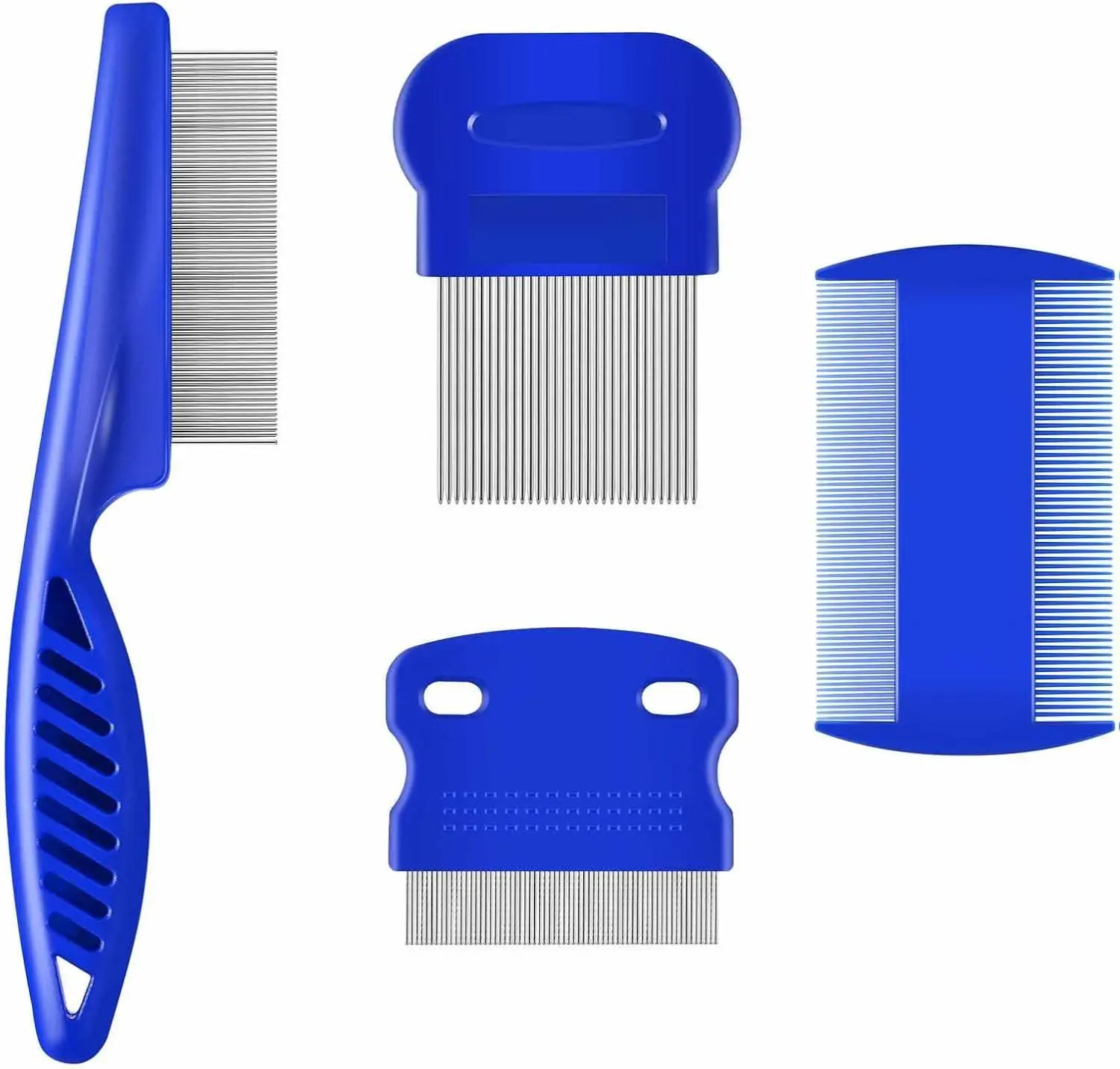 4-Pack Stainless Steel Animal-Safe Flea Treatment Set, Double-Sided Grooming Tool with Rounded Teeth – Pet Tear Stain Remover & Dematting Comb for Small, Medium & Large Dogs & Cats, Animal-Safe Combs, Flea Treatment Combs